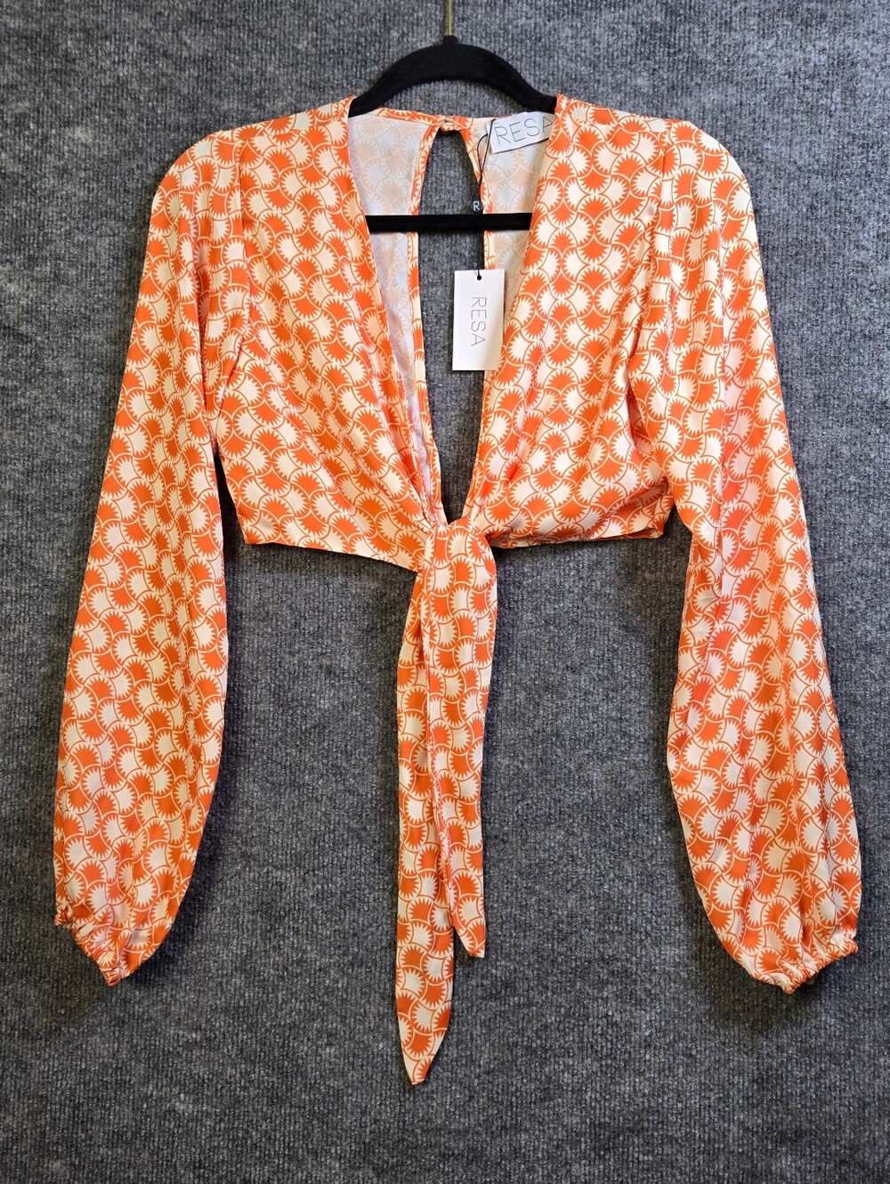 Resa Top Womens XS Orange Tie Front Puff Sleeve Crop Solstice Festival New